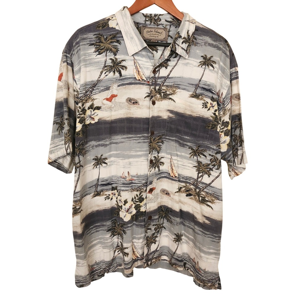 Palm Island Clothing Company Tropical Island Girl Hawaiian Camp Shirt Men's XL